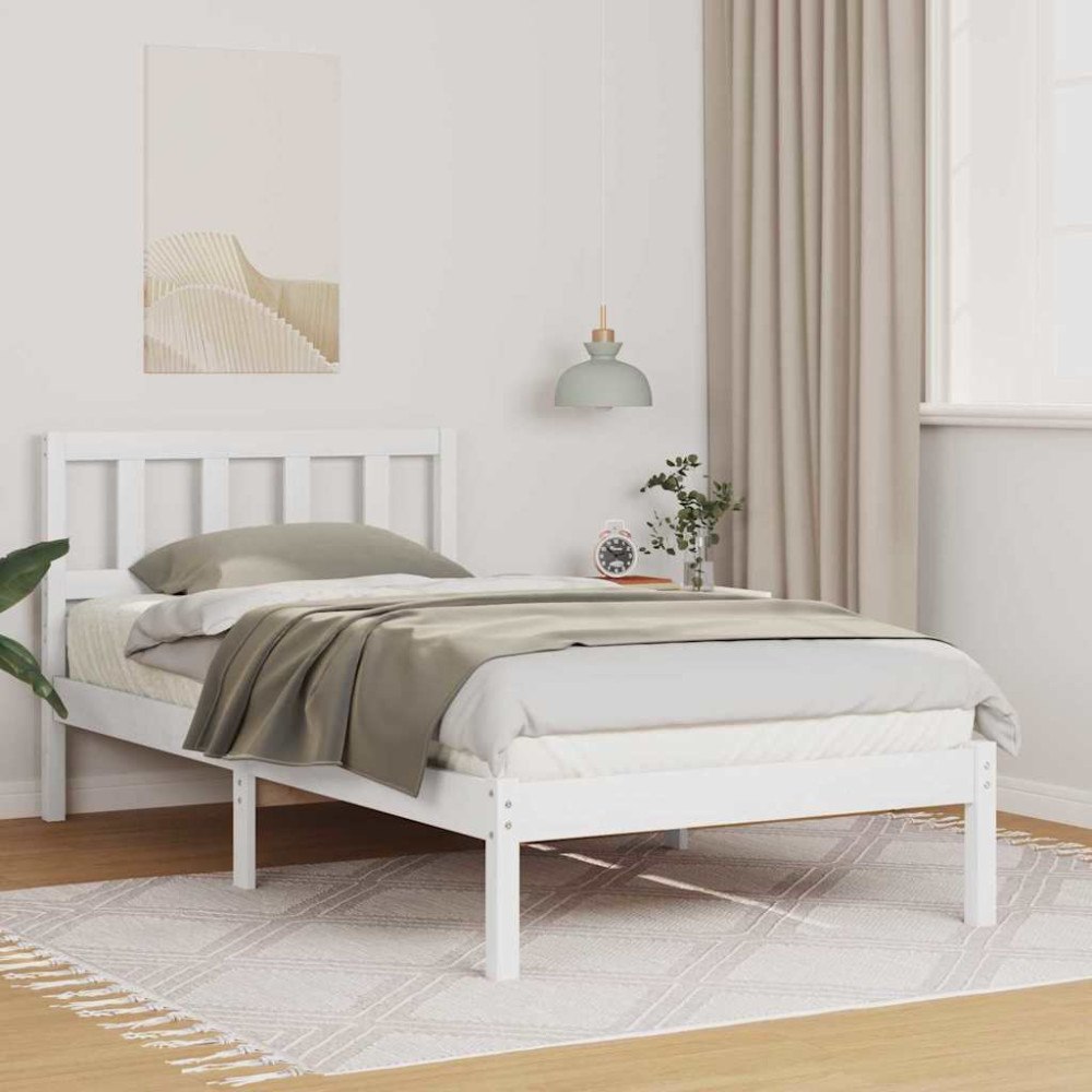 vidaXL Sängram med huvudgavel Vit 90 x 200 cm Massiv furu