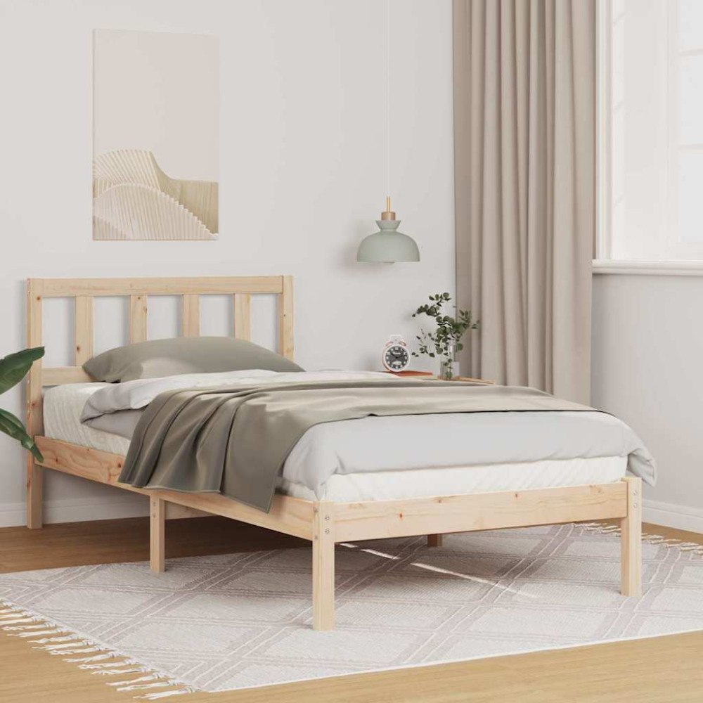 vidaXL Sängram med huvudgavel Brun 100 x 200 cm Massiv furu