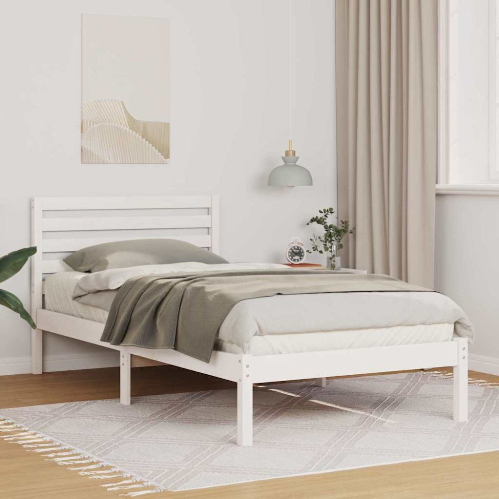 vidaXL Sängram med huvudgavel Vit 100 x 200 cm Massiv furu
