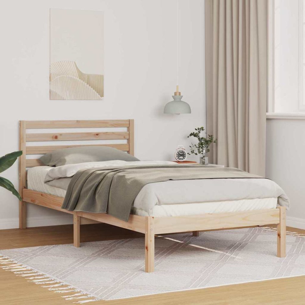vidaXL Sängram med huvudgavel Brun 75 x 190 cm Massiv furu