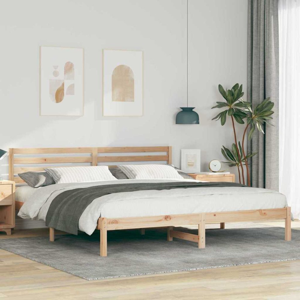 vidaXL Sängram med huvudgavel Brun 200 x 200 cm Massiv furu