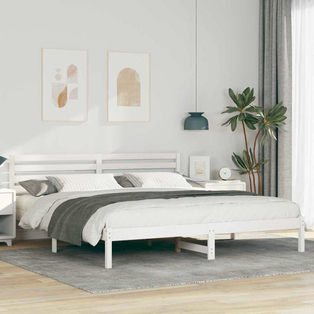 vidaXL Sängram med huvudgavel Vit 200 x 200 cm Massiv furu