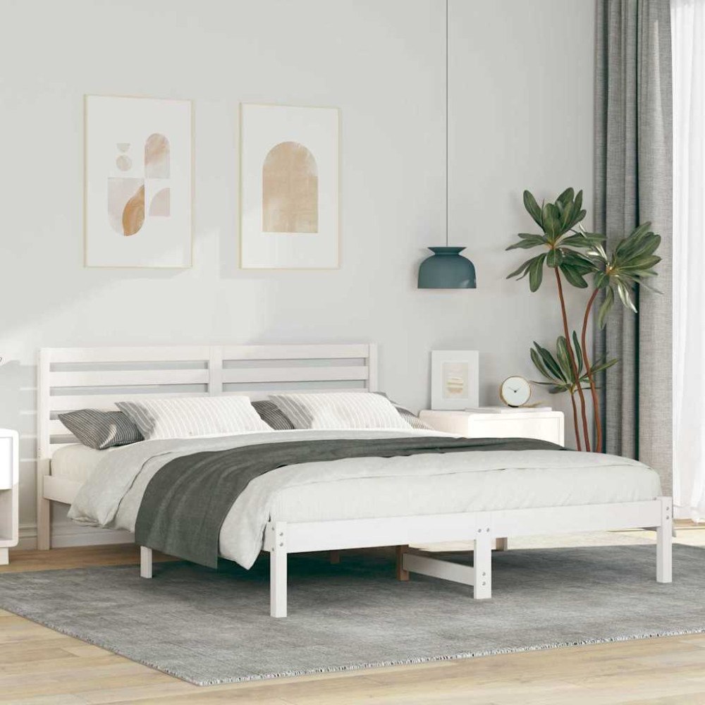 vidaXL Sängram med huvudgavel Vit 150 x 200 cm Massiv furu