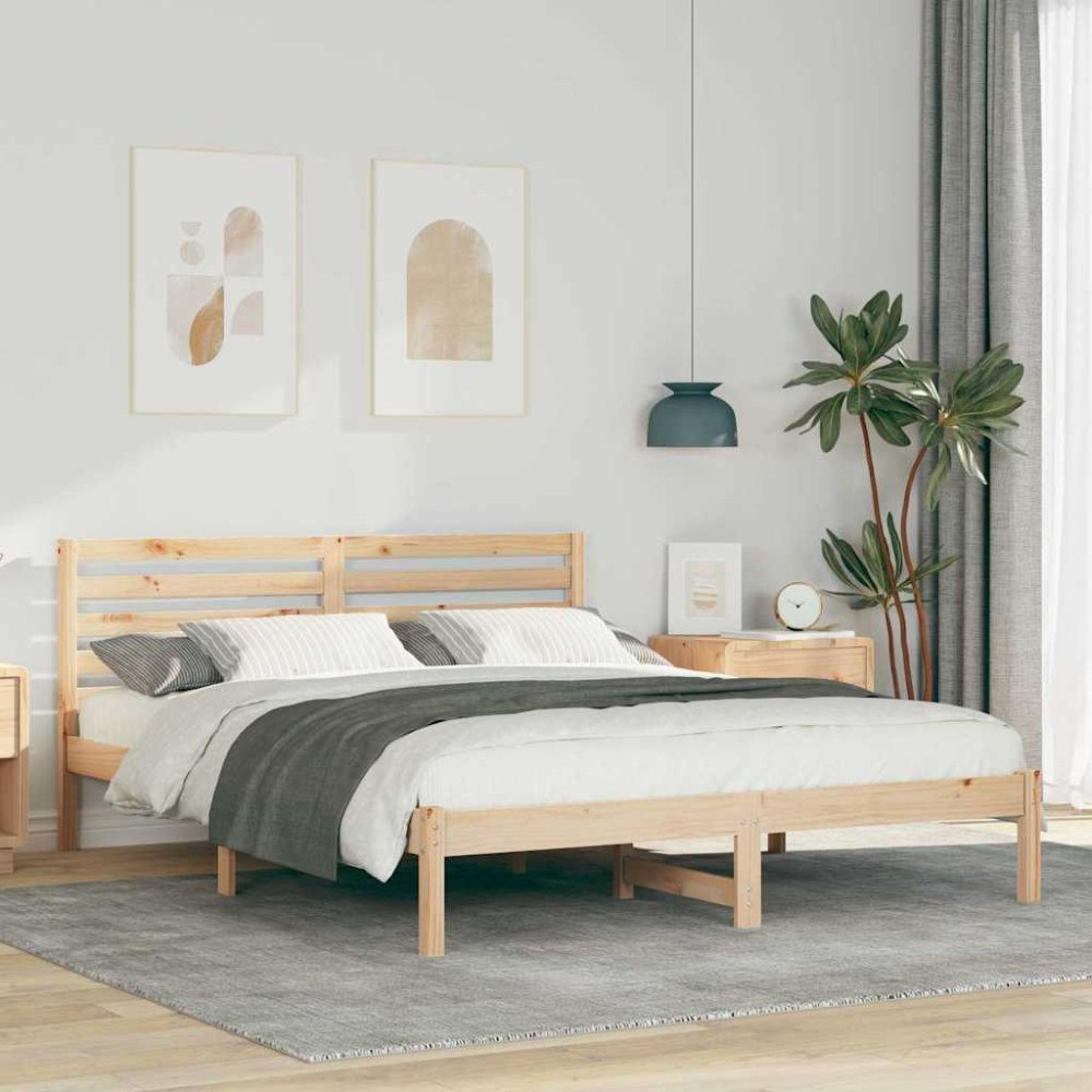 vidaXL Sängram med huvudgavel Brun 140 x 200 cm Massiv furu