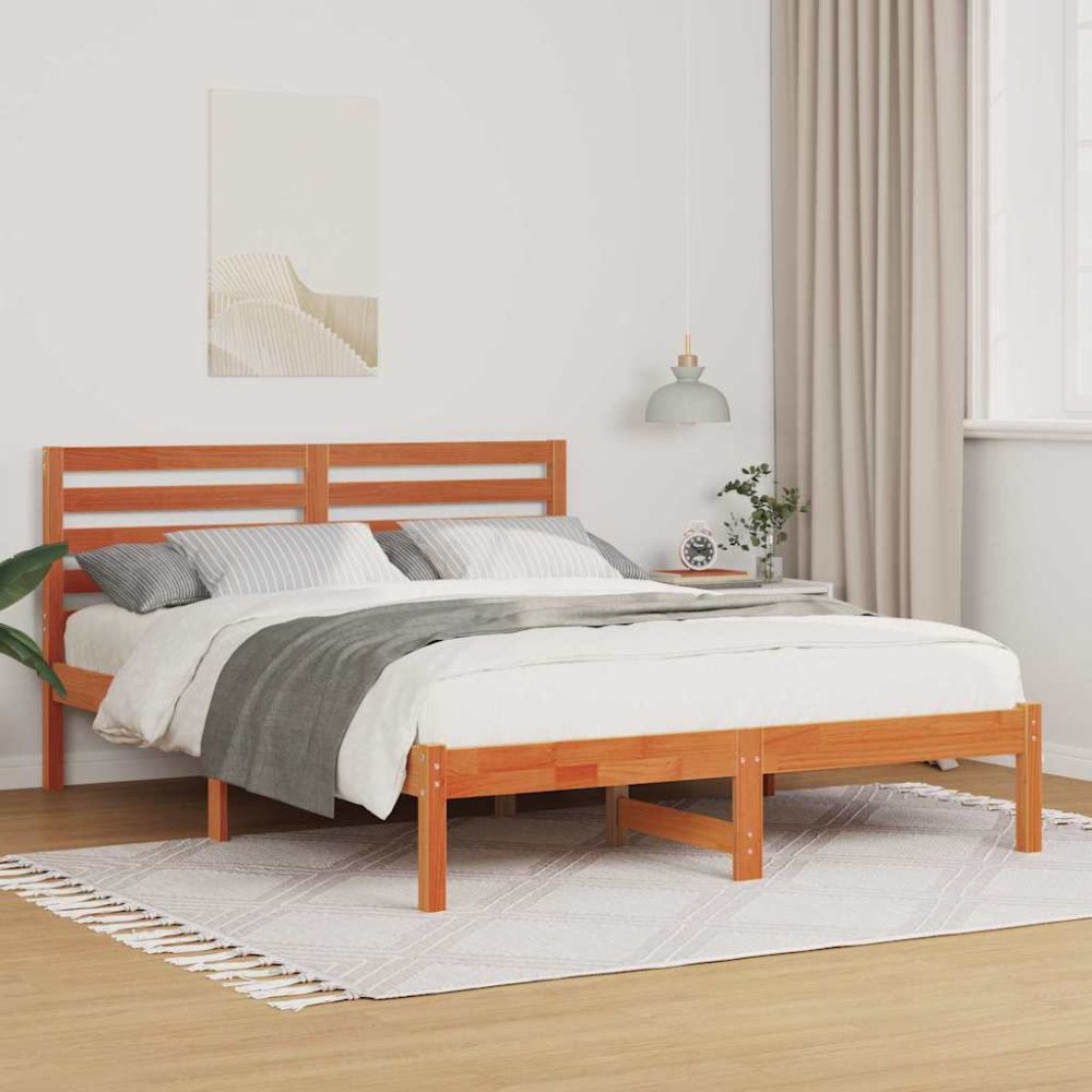 vidaXL Sängram med huvudgavel Vaxbrun 120 x 200 cm Massiv furu