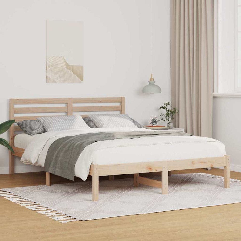 vidaXL Sängram med huvudgavel Brun 140 x 190 cm Massiv furu