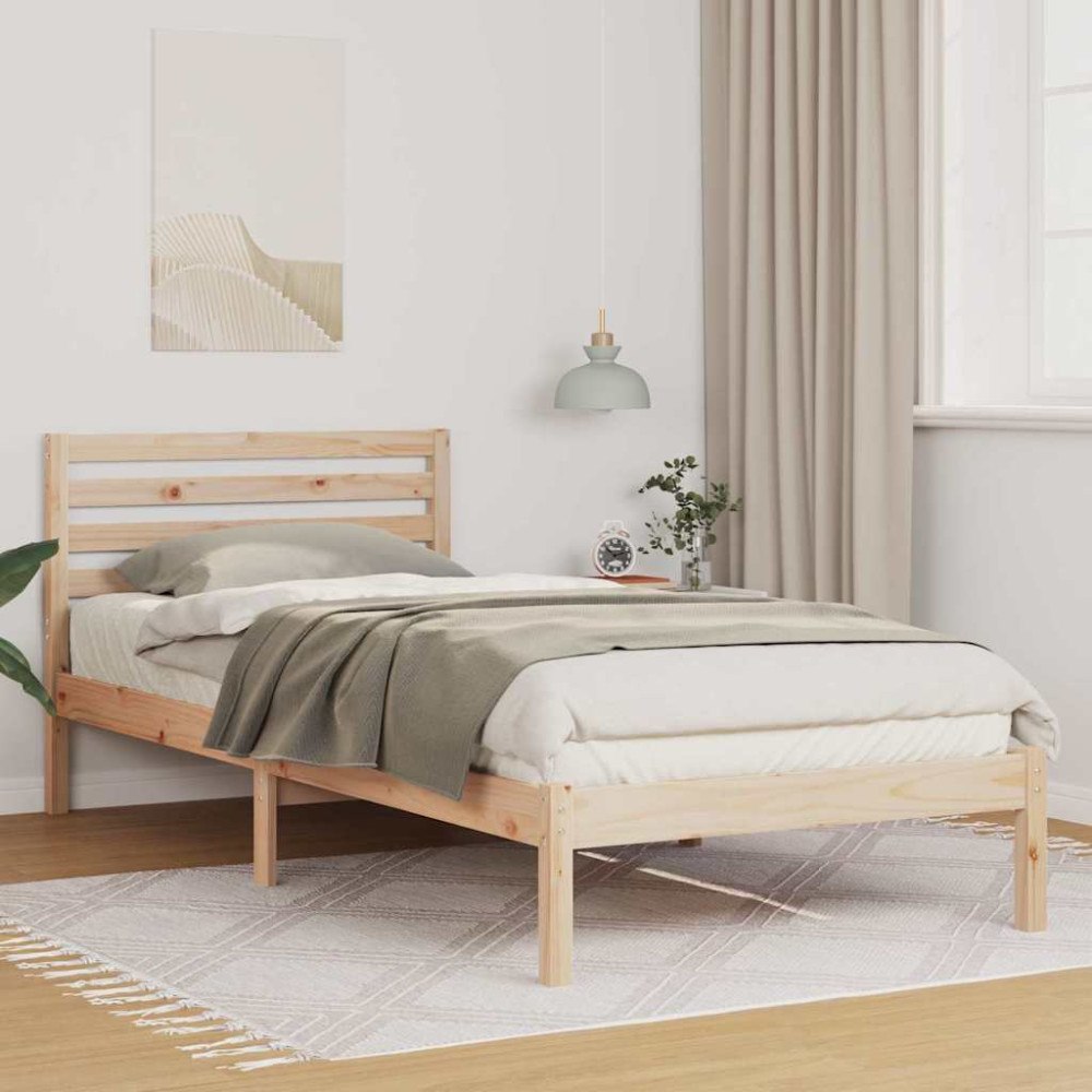 vidaXL Sängram med huvudgavel Brun 100 x 210 cm Massiv furu