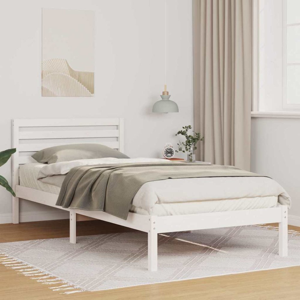 vidaXL Sängram med huvudgavel Vit 100 x 210 cm Massiv furu