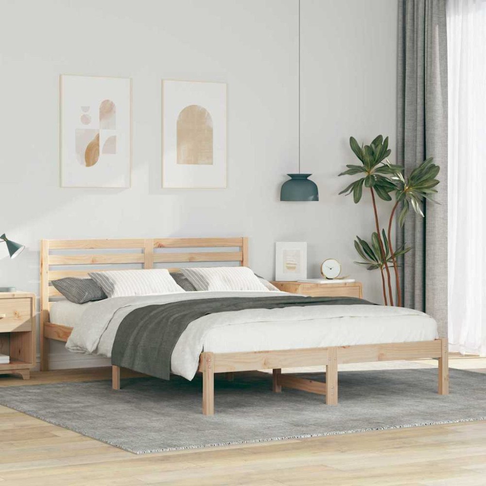vidaXL Sängram med huvudgavel Brun 140 x 210 cm Massiv furu