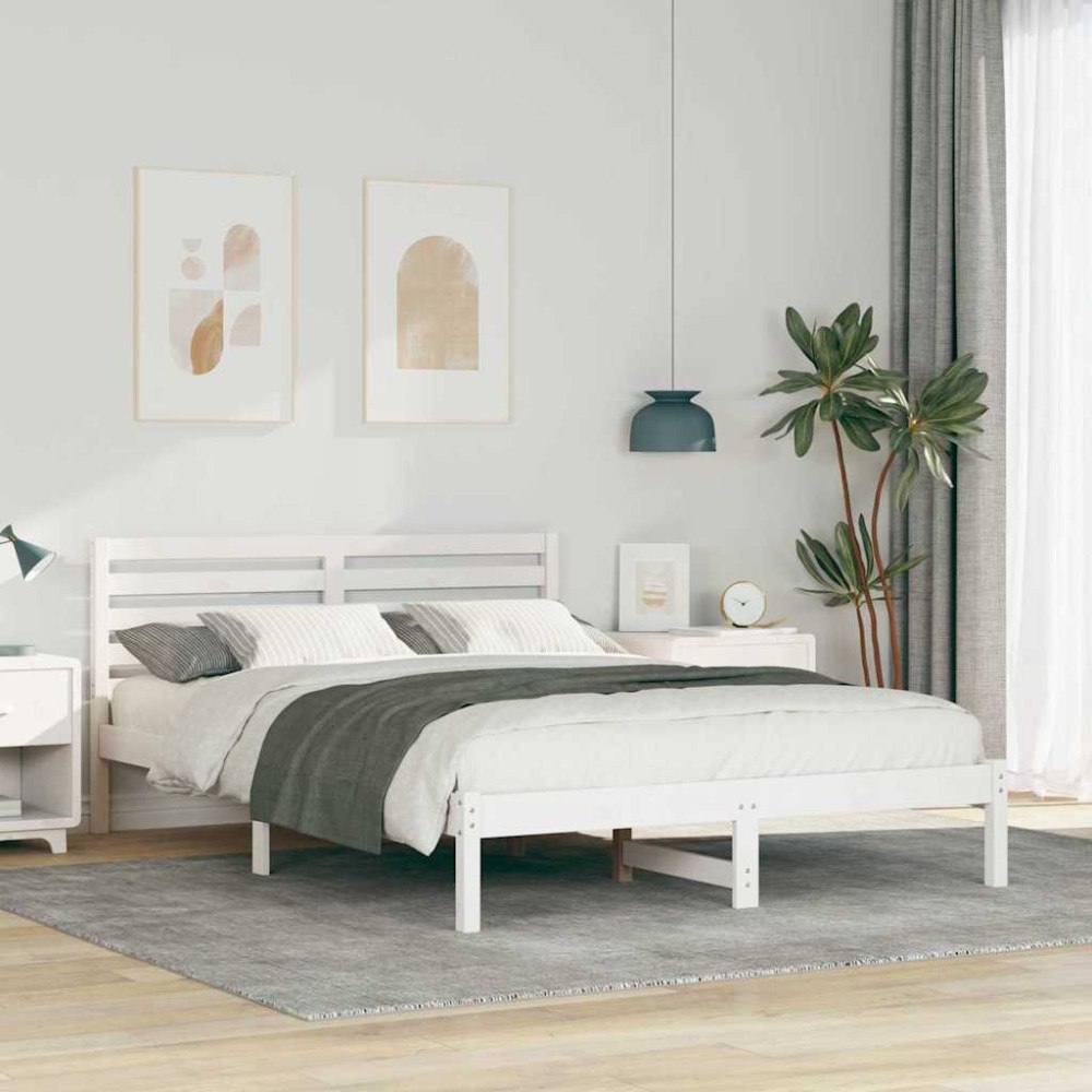 vidaXL Sängram med huvudgavel Vit 140 x 210 cm Massiv furu