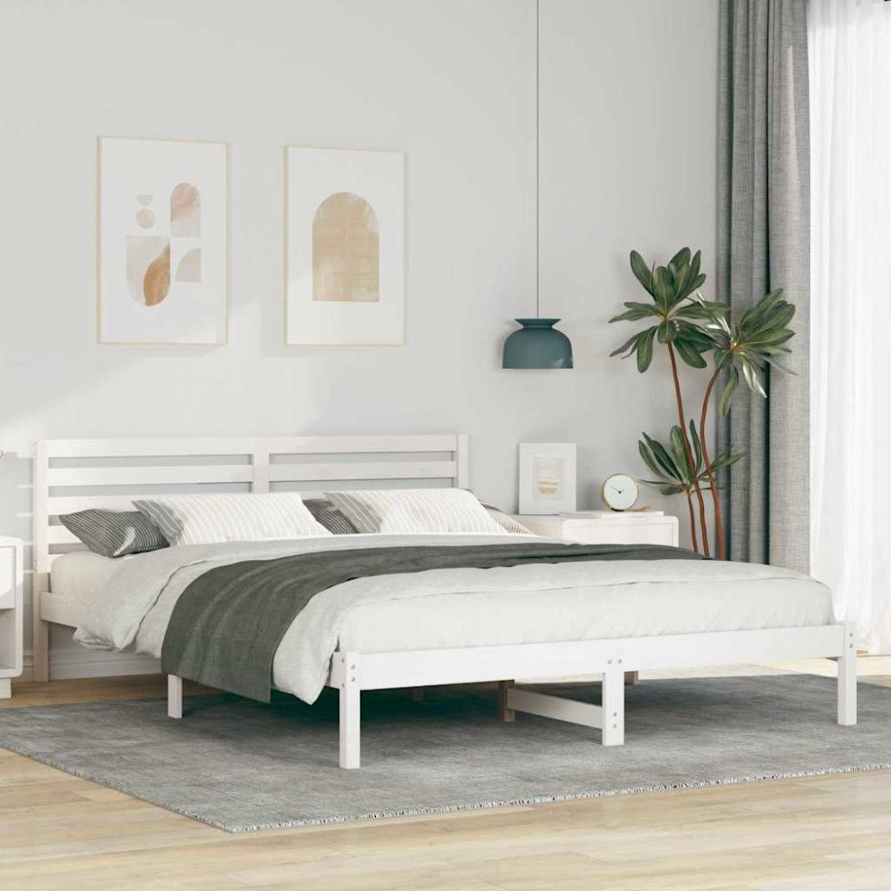 vidaXL Sängram med huvudgavel Vit 160 x 210 cm Massiv furu