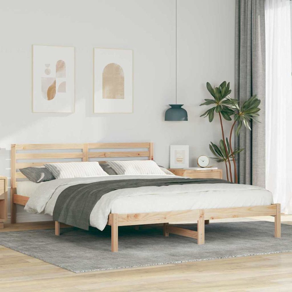 vidaXL Sängram med huvudgavel Brun 160 x 220 cm Massiv furu