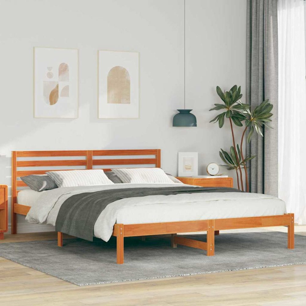 vidaXL Sängram med huvudgavel Vaxbrun 160 x 220 cm Massiv furu