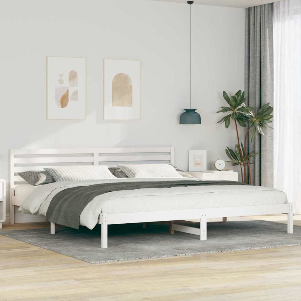 vidaXL Sängram med huvudgavel Vit 180 x 220 cm Massiv furu