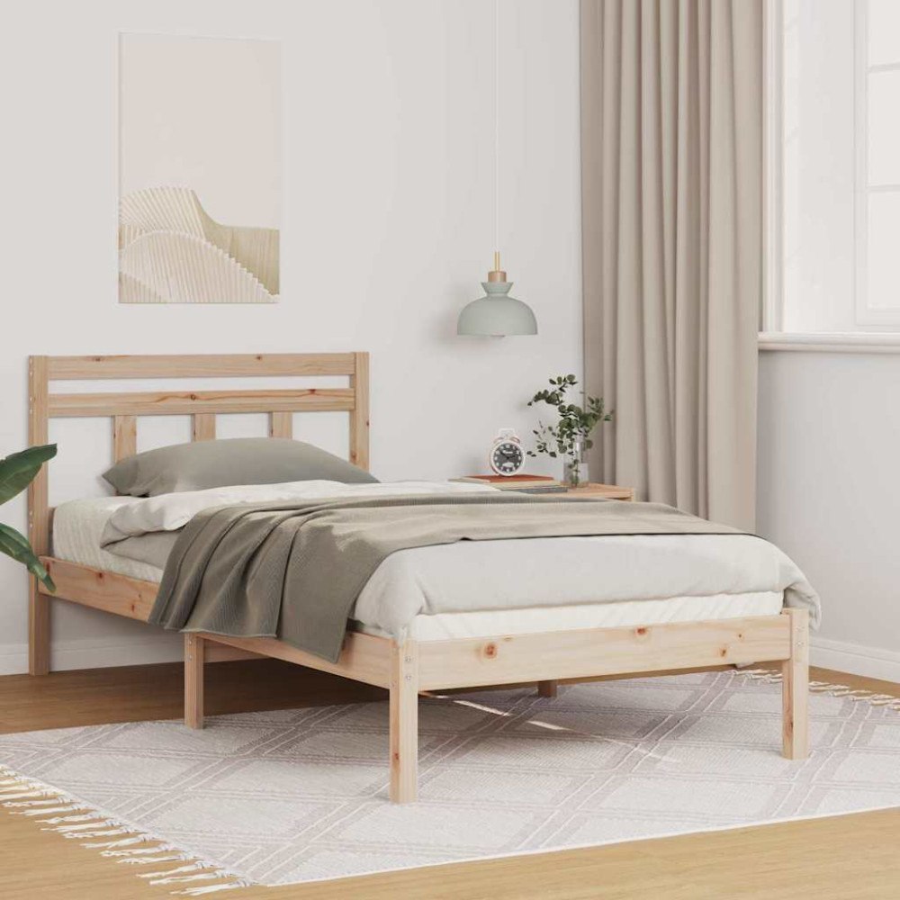 vidaXL Sängram Brun 90 x 190 cm Massiv furu