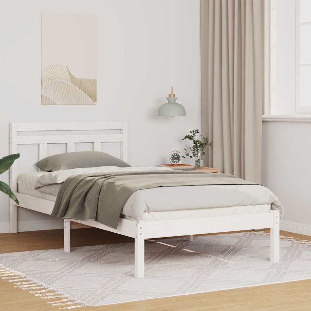 vidaXL Sängram Vit 90 x 190 cm Massiv furu