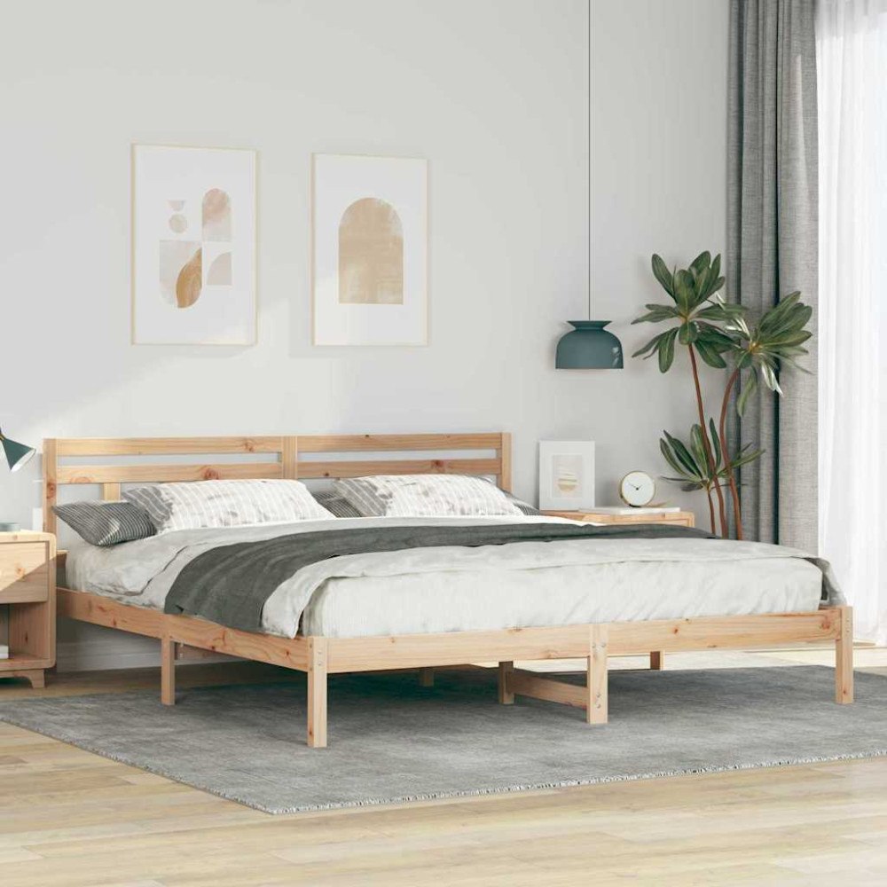 vidaXL Sängram Brun 200 x 200 cm Massiv furu