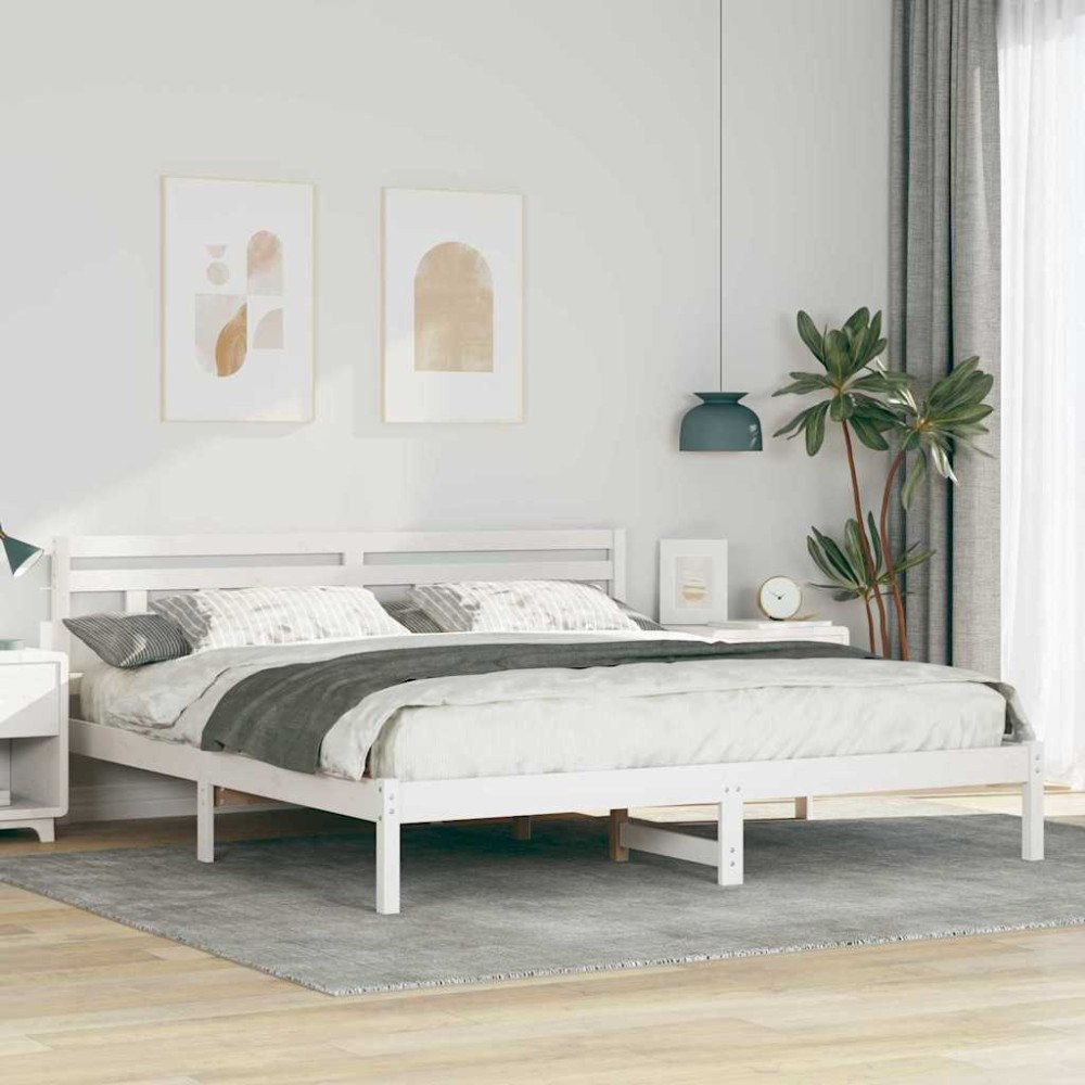 vidaXL Sängram Vit 200 x 200 cm Massiv furu