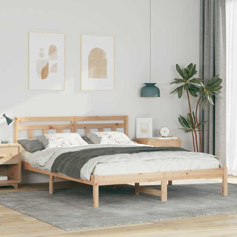 vidaXL Sängram Brun 150 x 200 cm Massiv furu
