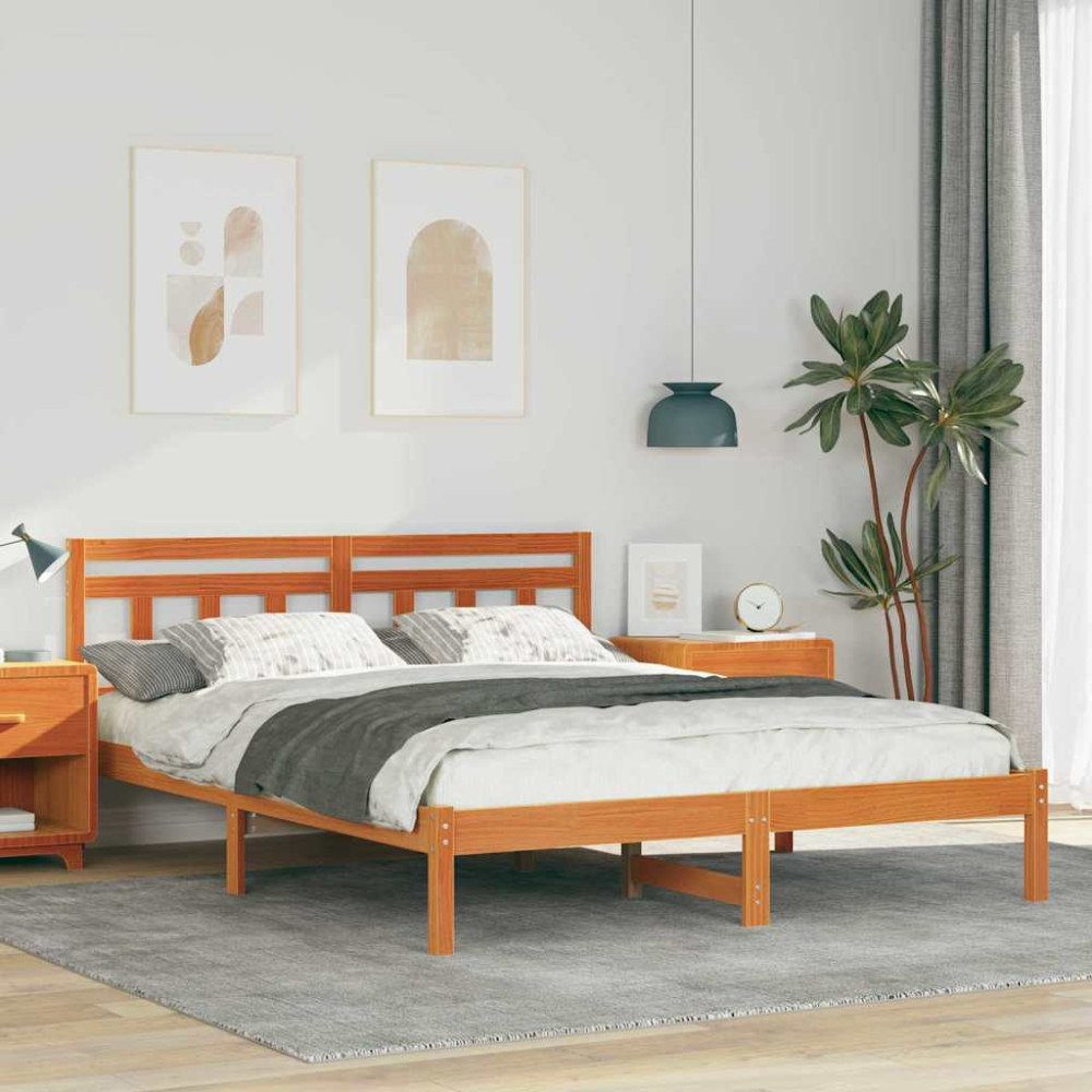 vidaXL Sängram Brun 150 x 200 cm Massiv furu