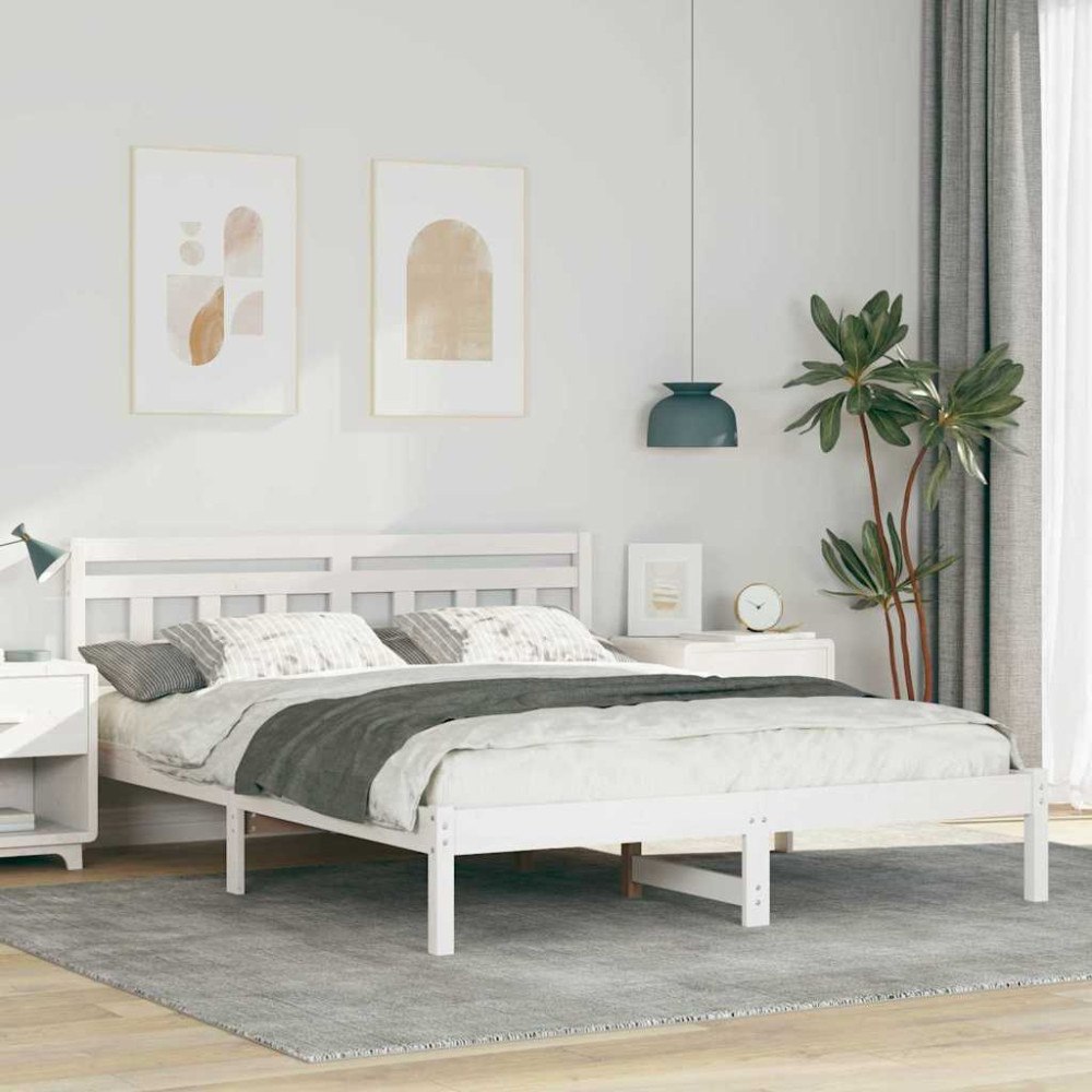 vidaXL Sängram Vit 140 x 200 cm Massiv furu