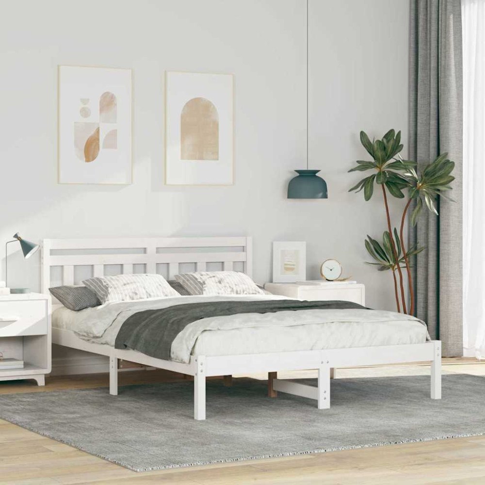 vidaXL Sängram Vit 140 x 190 cm Massiv furu