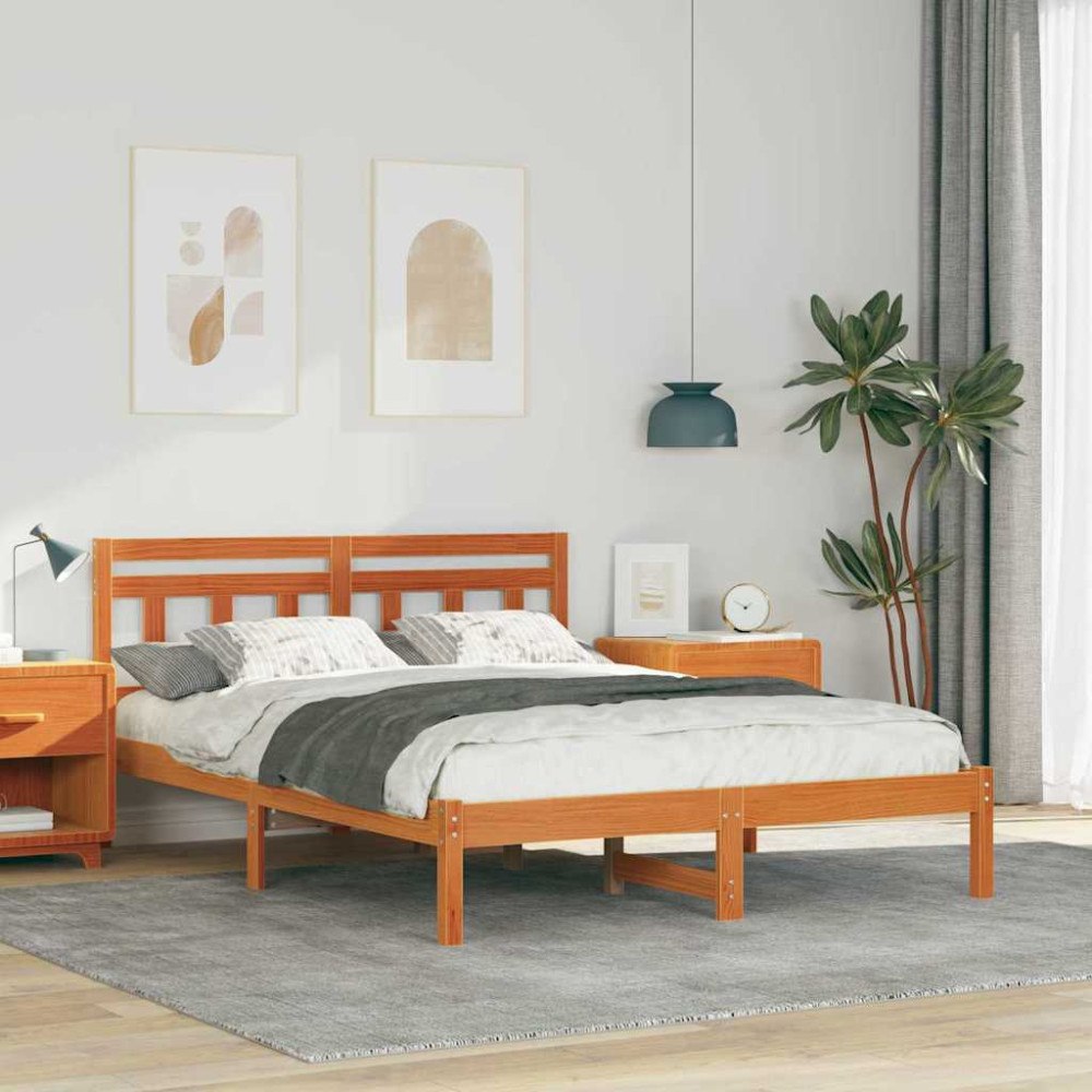 vidaXL Sängram Brun 140 x 190 cm Massiv furu