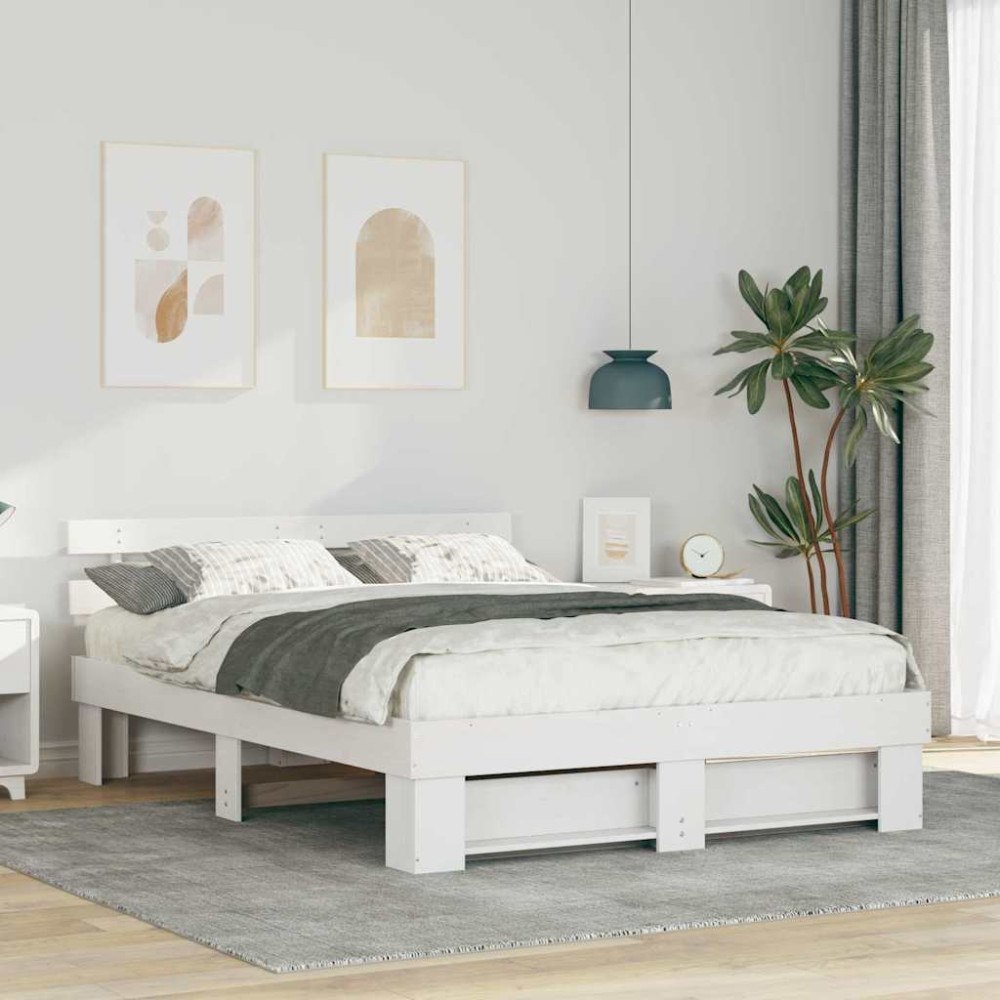 vidaXL Sängram med huvudgavel Vit 160 x 200 cm Massiv furu