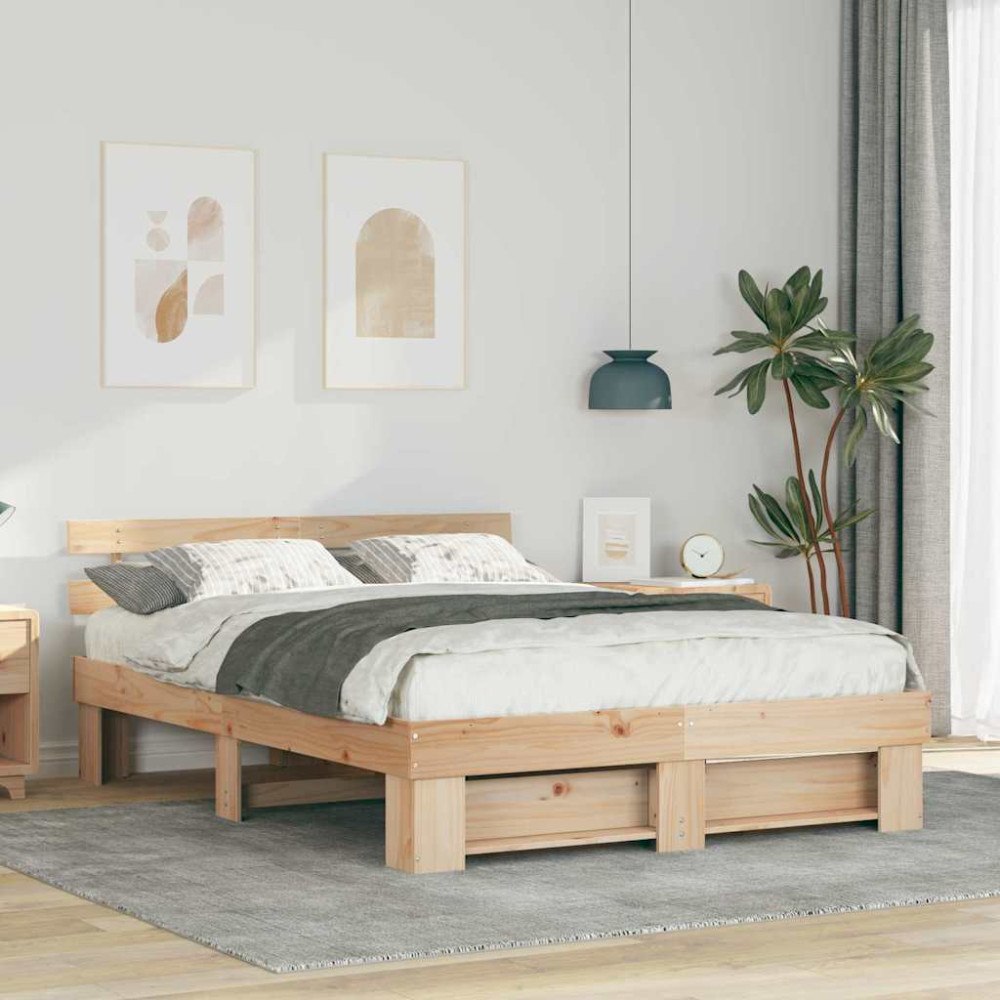 vidaXL Sängram med huvudgavel Brun 150 x 200 cm Massiv furu