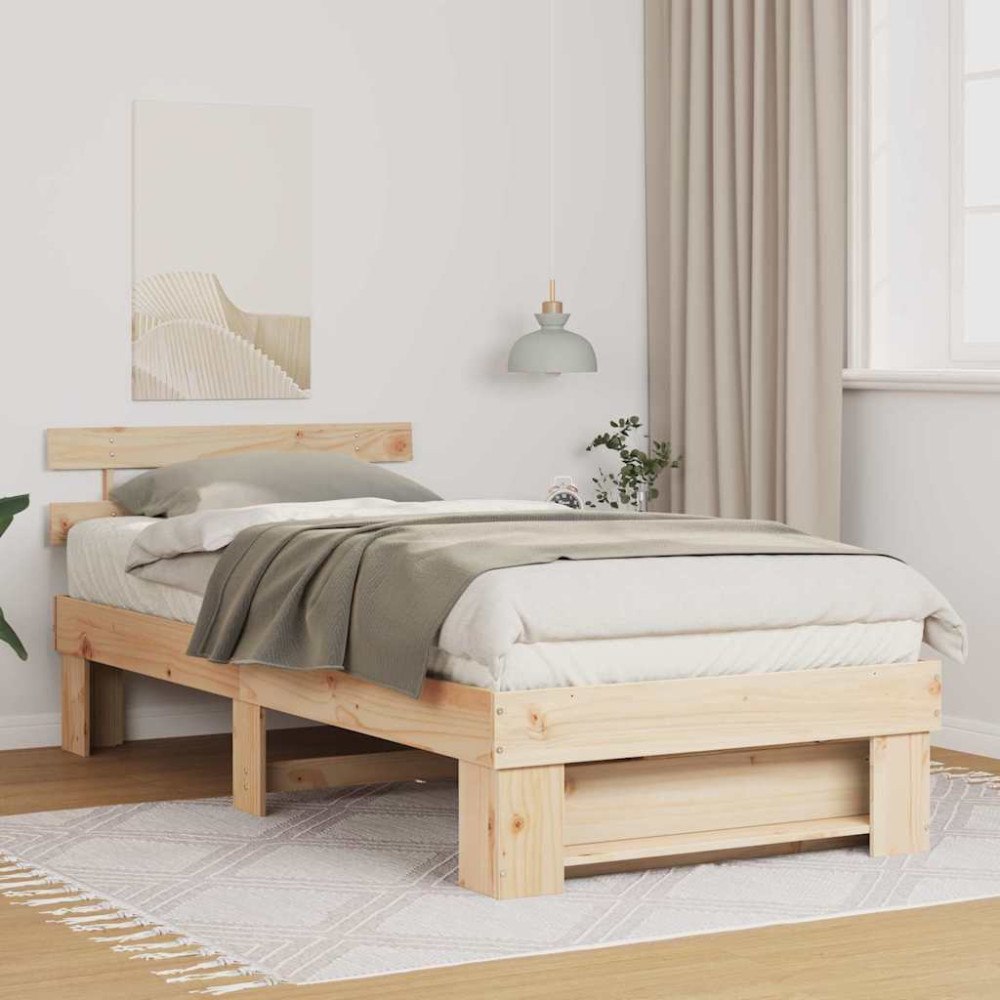 vidaXL Sängram med huvudgavel Brun 90 x 190 cm Massiv furu