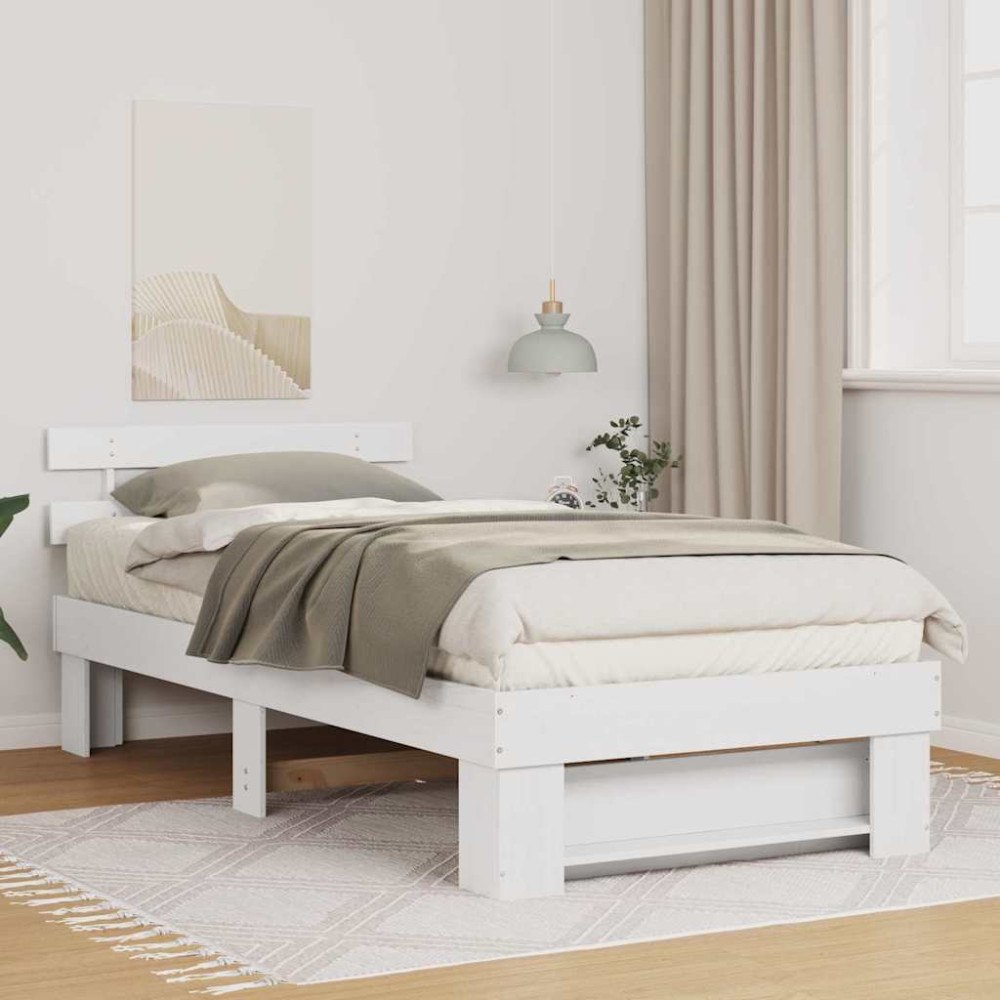 vidaXL Sängram med huvudgavel Vit 75 x 190 cm Massiv furu