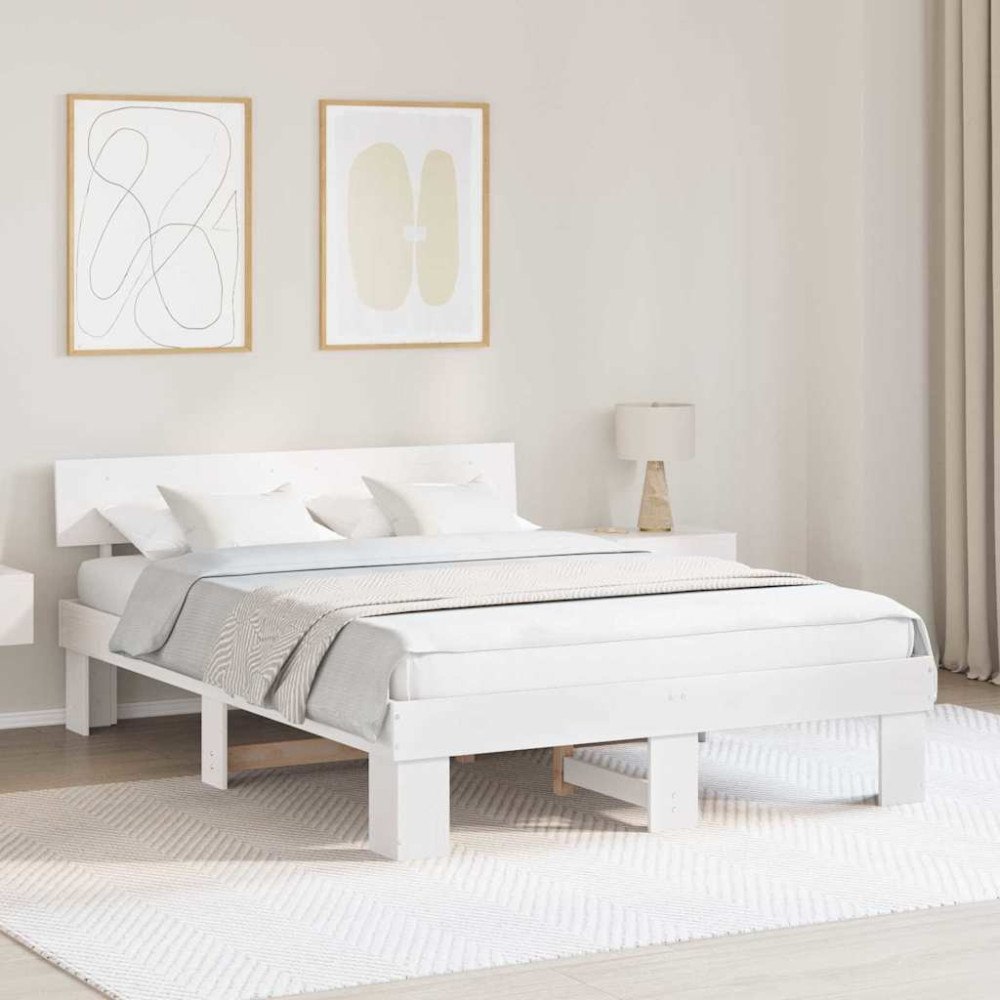 vidaXL Sängram med huvudgavel Vit 160 x 200 cm Massiv furu