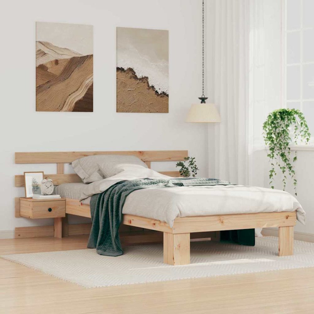 vidaXL Sängram med huvudgavel Brun 90 x 200 cm Massiv furu