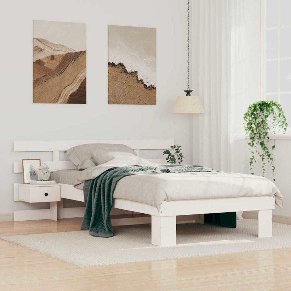 vidaXL Sängram med huvudgavel Vit 80 x 200 cm Massiv furu