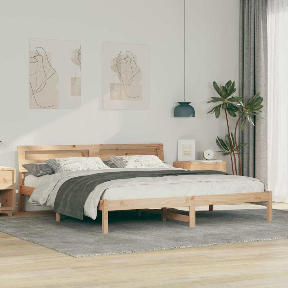 vidaXL Sängram med huvudgavel Brun 180 x 200 cm Massiv furu