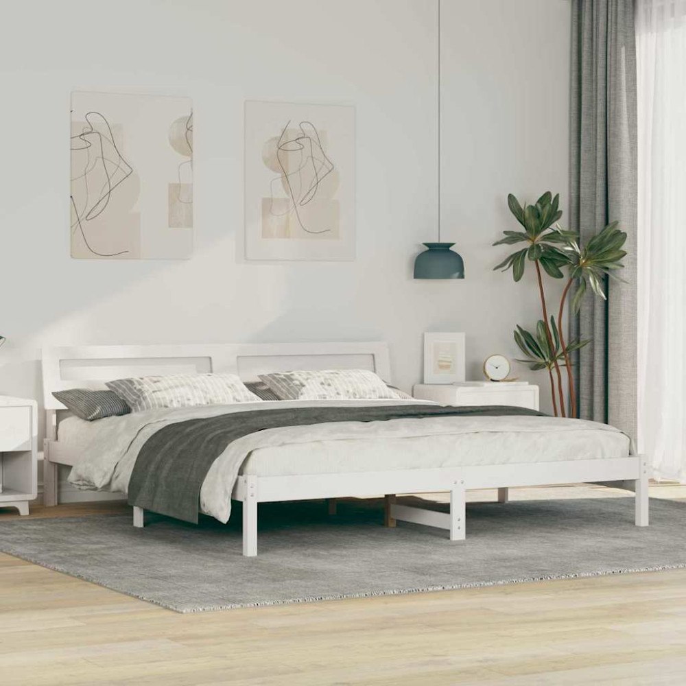 vidaXL Sängram med huvudgavel Vit 180 x 200 cm Massiv furu