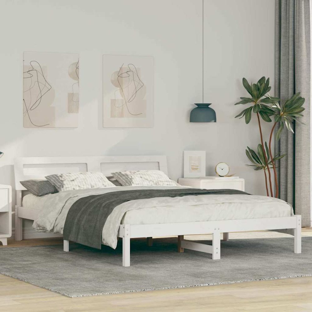 vidaXL Sängram med huvudgavel Vit 160 x 200 cm Massiv furu
