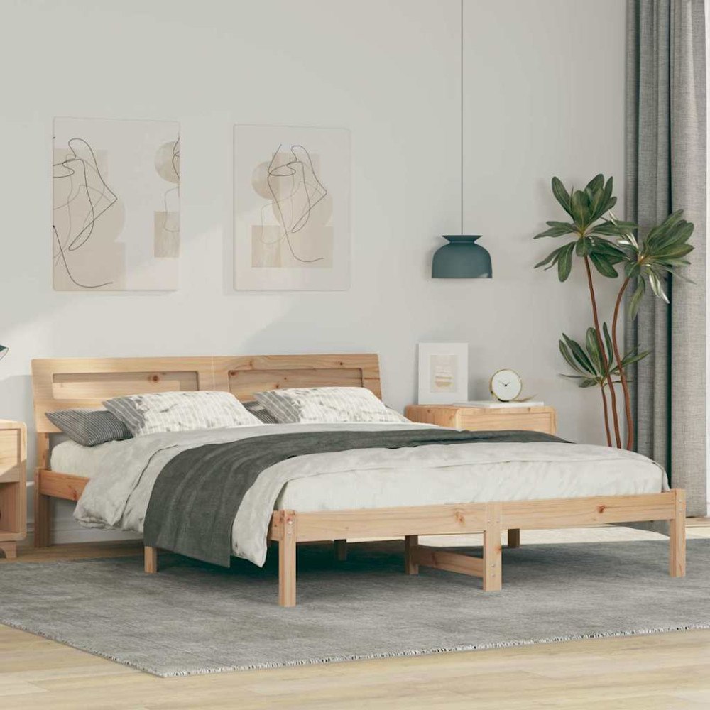 vidaXL Sängram med huvudgavel Brun 150 x 200 cm Massiv furu