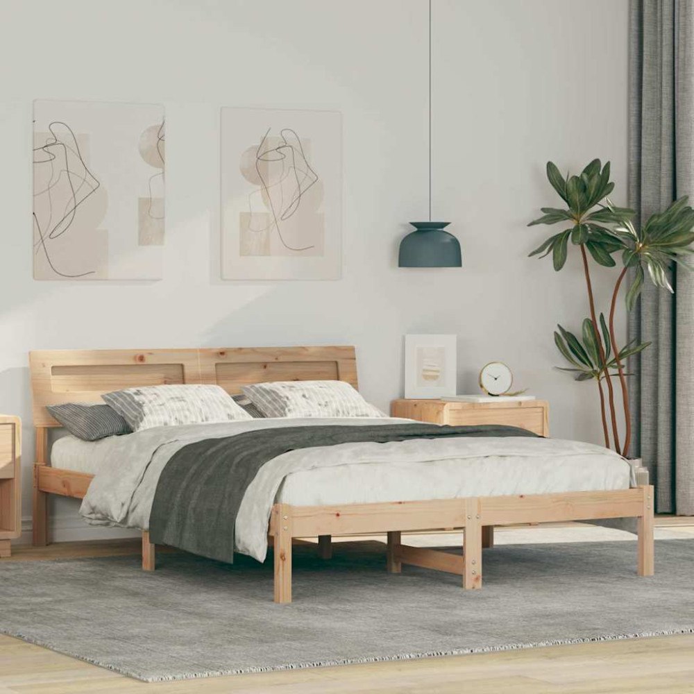 vidaXL Sängram med huvudgavel Brun 140 x 190 cm Massiv furu