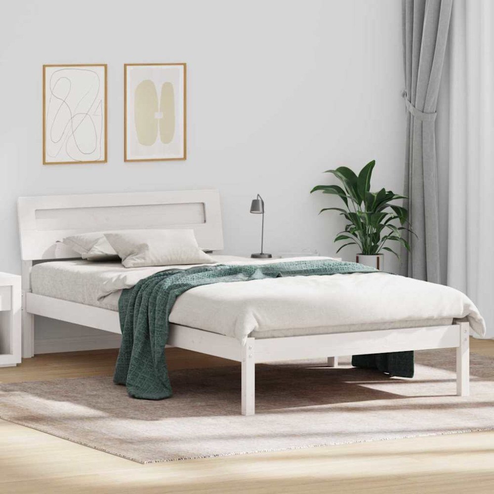 vidaXL Sängram med huvudgavel Vit 100 x 200 cm Massiv furu