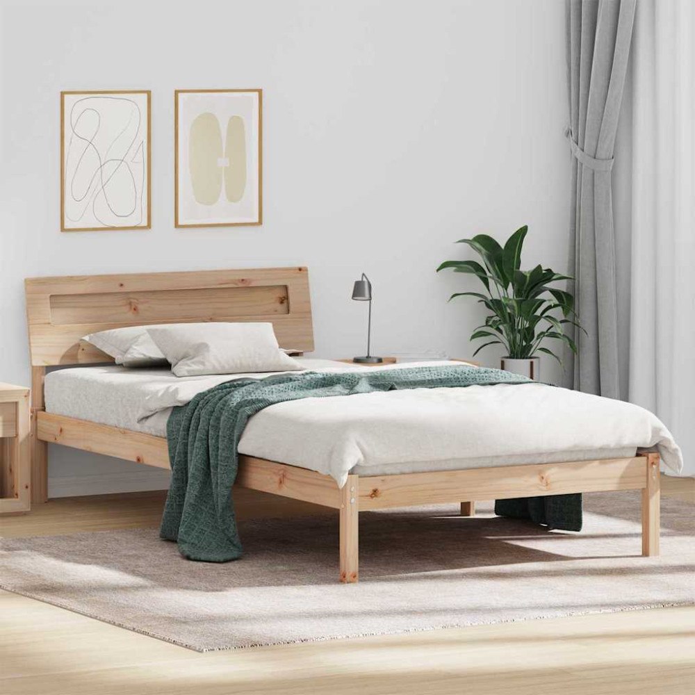 vidaXL Sängram med huvudgavel Brun 90 x 190 cm Massiv furu