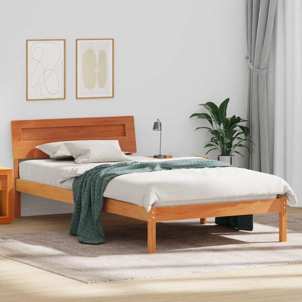 vidaXL Sängram med huvudgavel Vaxbrun 90 x 190 cm Massiv furu
