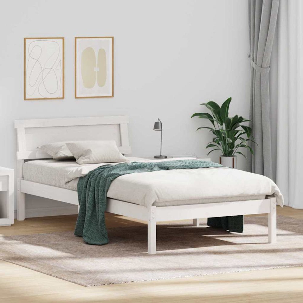 vidaXL Sängram med huvudgavel Vit 100 x 200 cm Massiv furu