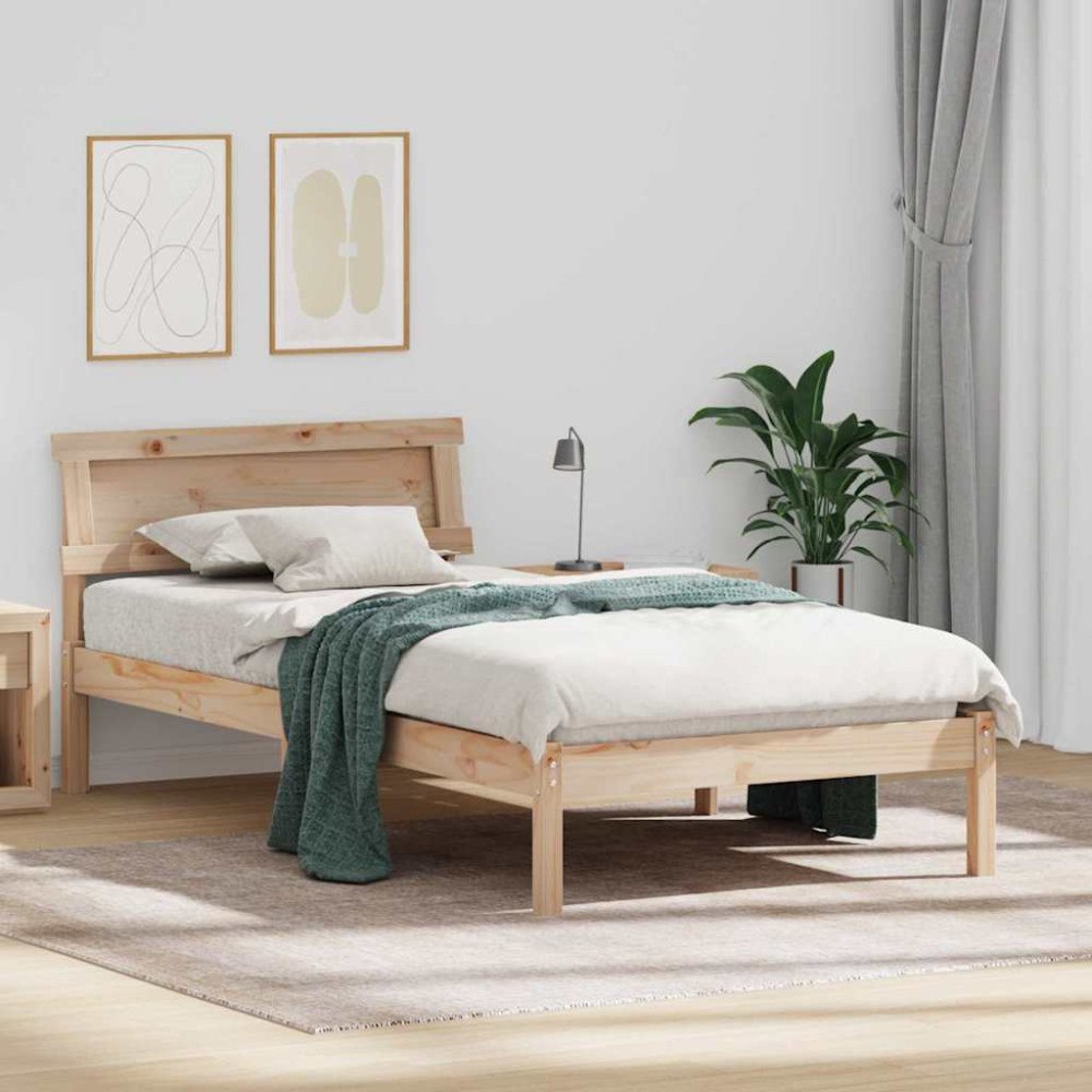 vidaXL Sängram med huvudgavel Brun 90 x 200 cm Massiv furu
