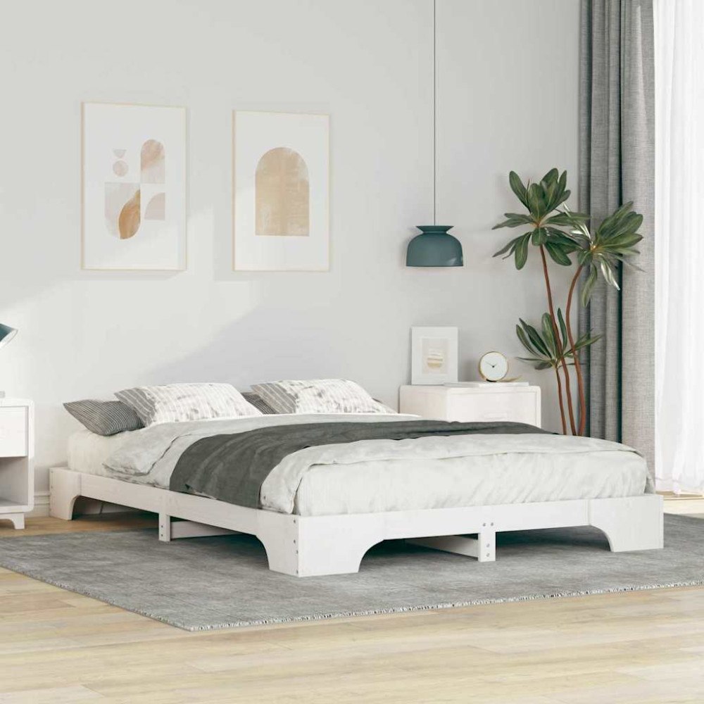 vidaXL Sängram Vit 140 x 210 cm Massiv furu