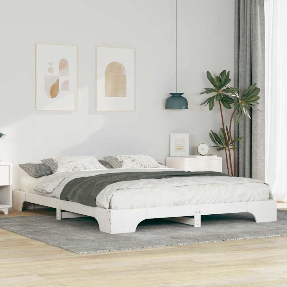 vidaXL Sängram Vit 160 x 210 cm Massiv furu