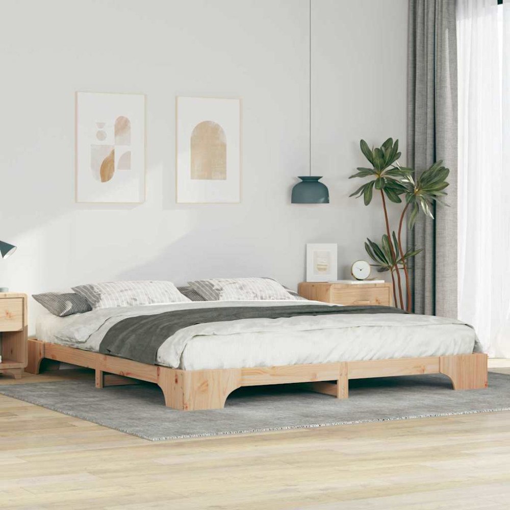 vidaXL Sängram Brun 200 x 210 cm Massiv furu