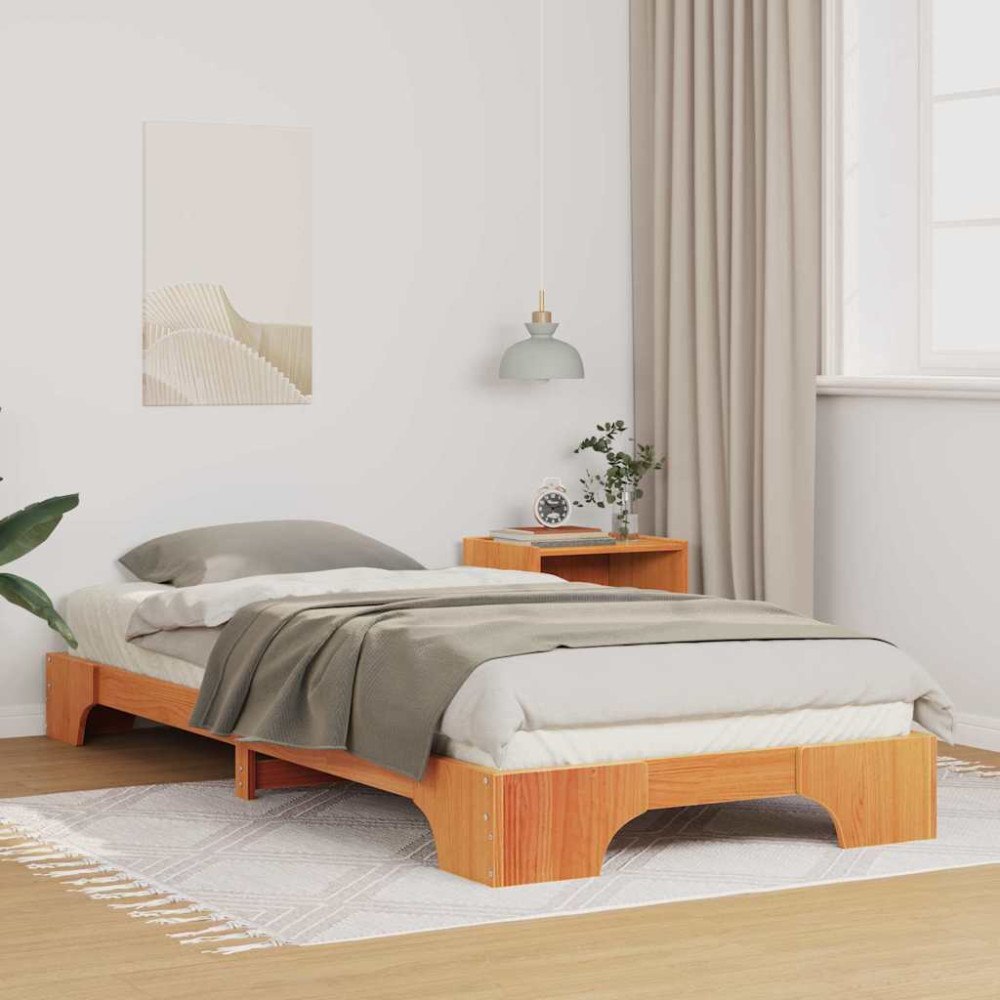 vidaXL Sängram Brun 90 x 220 cm Massiv furu
