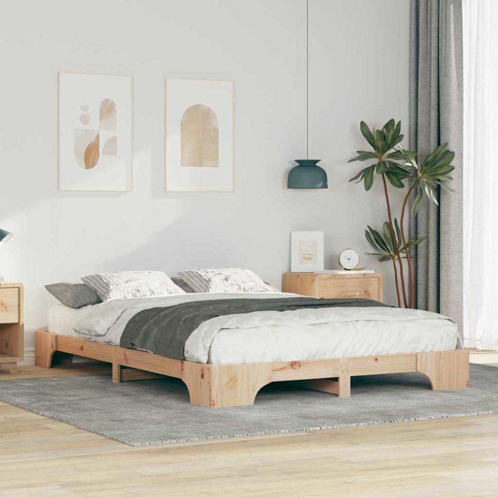 vidaXL Sängram Brun 140 x 220 cm Massiv furu