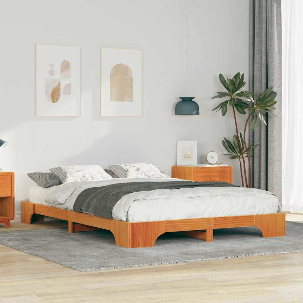 vidaXL Sängram Brun 140 x 220 cm Massiv furu